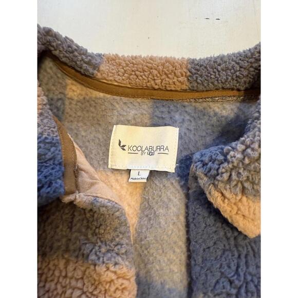 Koolaburra by Ugg Womens Blue/Tan Plaid Sherpa Button up Sweater Jacket Size Lg - Picture 3 of 4